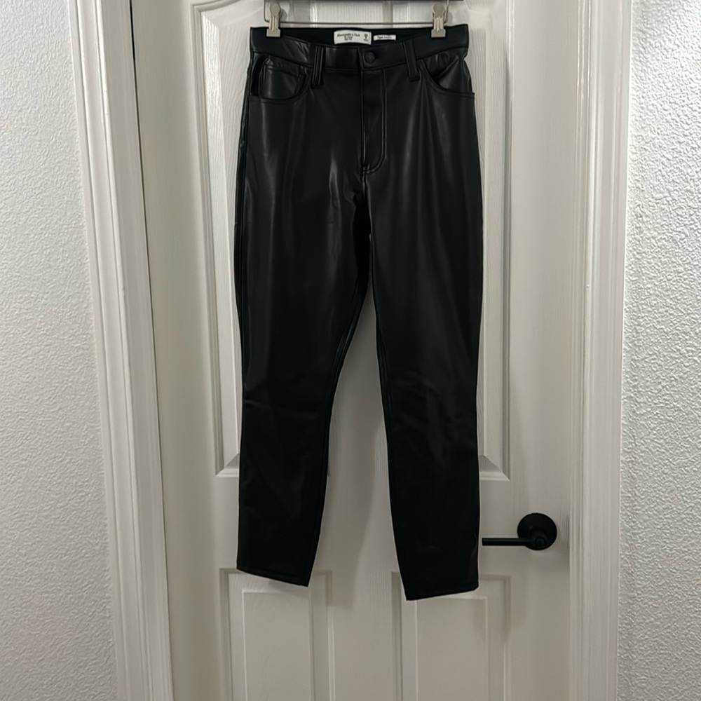 Black  vegan leather straight leg pants